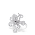 The Seaside 14K White Gold Diamond Octopus Ring, 1.33 TCW, features an octopus design with diamond accents and black gemstone eyes, elegantly displayed on a plain white background.