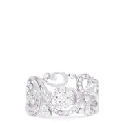 The Bouquet 14K White Gold Diamond Filigree Ring, 0.53 TCW, features intricate swirling filigree and multiple round diamonds across the ornate design, shown on a white background.