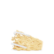 The DOro 14K Textured Yellow Gold Diamond Accented Ring, 0.41 TCW, features wide twisted bands with a textured finish and sparkling diamond accents bordered by two rows of round diamonds.