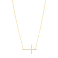 The Novelty 14K Yellow Gold Diamond Cross Necklace (0.09 TCW) features a sideways cross pendant with sparkling diamonds and is beautifully displayed on a plain white background.