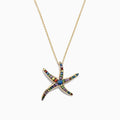 The Watercolors 14K Yellow Gold Multi Sapphire Starfish Pendant (0.80 TCW) features a starfish design accented with vibrant multicolored sapphires on a yellow gold chain.