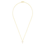 The Effy Novelty 14K Yellow Gold Diamond Cross Pendant (0.22 TCW) features sparkling white stones and is displayed on a simple white background—a stunning, elegant necklace.