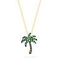 A 14K gold chain necklace with a Novelty Palm Tree Pendant, featuring tsavorite and diamond accents, 0.54 TCW.