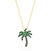A 14K gold chain necklace with a Novelty Palm Tree Pendant, featuring tsavorite and diamond accents, 0.54 TCW.