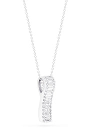 The Classique 14K White Gold Diamond Pendant, 0.58 TCW features a vertical rectangular design with center baguette-cut diamonds bordered by round diamonds, beautifully set in silver from the Effy Classique collection.