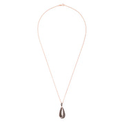14K rose gold necklace showcasing a drop pendant with espresso and white diamonds (0.86 TCW) in an overlapping, open-loop design.