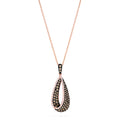 14K rose gold necklace showcasing a drop pendant with espresso and white diamonds (0.86 TCW) in an overlapping, open-loop design.