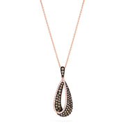 14K rose gold necklace showcasing a drop pendant with espresso and white diamonds (0.86 TCW) in an overlapping, open-loop design.