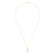The Duo 14K White and Yellow Gold Diamond Pendant, 0.52 TCW, features two interlocking oval loops adorned with sparkling diamonds for a modern geometric look—displayed elegantly on a white background.