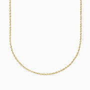 The 14K Yellow Gold Woven Rope Chain 18 is a delicate necklace displayed against a white background.
