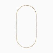 The 14K Yellow Gold Woven Rope Chain 22 is elegantly displayed against a white background, its delicate yellow gold links forming a gentle curve.