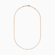 The 14K Rose Gold 18 2.5mm Paperclip Necklace features delicate elongated oval links and is shown against a plain white background.