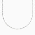 The 14K White Gold 20 2.5mm Paperclip Necklace features elongated oval links and is displayed in a semi-circular shape against a white background.