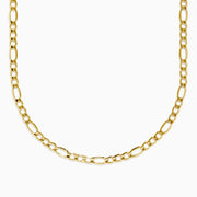 The 14K Yellow Gold 20 Figaro Necklace is shown on a white background, highlighting its alternating short and elongated oval link design.