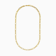 The 14K Yellow Gold 20 Figaro Necklace is shown on a white background, highlighting its alternating short and elongated oval link design.
