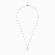 The 925 Sterling Silver Diamond Peace Sign Necklace features a delicate chain with a small, round pendant encrusted with clear, sparkling gemstones in the shape of a peace sign.