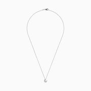 The 925 Sterling Silver Diamond Moon Necklace features a crescent moon pendant adorned with sparkling stones, beautifully displayed against a plain white background.