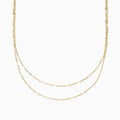 The 14K Yellow Gold 16 Mirror Chain Necklace features two layers of delicate, elongated links in a mirror chain design, showcased against a plain white background.