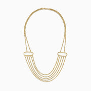 The 14K Yellow Gold Layered Rope Necklace features five twisted chain strands, each joined by two oval-shaped gold links on either side.