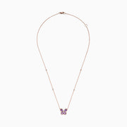 The Nature 14K Rose Gold Amethyst and Diamond Butterfly Necklace (1.27 TCW) features amethyst gemstone wings, diamond-outlined edges, and a fine chain accented with sparkling diamonds.