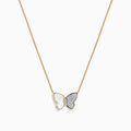 The nature 14K Gold Mother of Pearl & Diamond Butterfly Necklace, 0.11 TCW features a butterfly pendant with one wing of luminous white Mother of Pearl and the other delicately accented with sparkling diamonds.