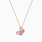 A delicate necklace featuring the Nature 14K Gold Mother of Pearl & Diamond Butterfly Pendant, 0.02 TCW, on a rose gold chain with shimmering diamonds and detailed butterfly wings.