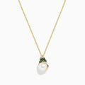 The Safari 14K Yellow Gold Tsavorite, Diamond and Pearl Frog Pendant features tsavorite accents and a white pearl, elegantly displayed on a plain white background.