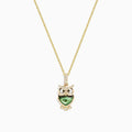 The Safari 14K Yellow Gold Abalone and Diamond Owl Pendant features a whimsical owl with an abalone body and sparkling diamond accents on the eyes, wings, and feet for a charming touch.