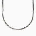 A close-up image of the Mens 925 Sterling Silver Chain in a classic Cuban link design, displayed against a white background with the necklace arranged in a partial U shape.
