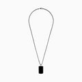 Mens Sterling Silver Black Agate Dog Tag Pendant showcased on a plain white background.