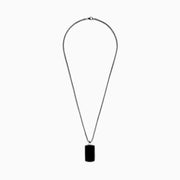 Mens Sterling Silver Black Agate Dog Tag Pendant showcased on a plain white background.