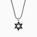Mens 925 Sterling Silver Star of David Pendant, accented with striking black sapphires for a bold look.