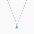 The Ocean Bleu 14K White Gold Blue Topaz Pendant, 1.00 TCW, features a single round blue topaz on a delicate white gold chain, showcased against a plain white background.