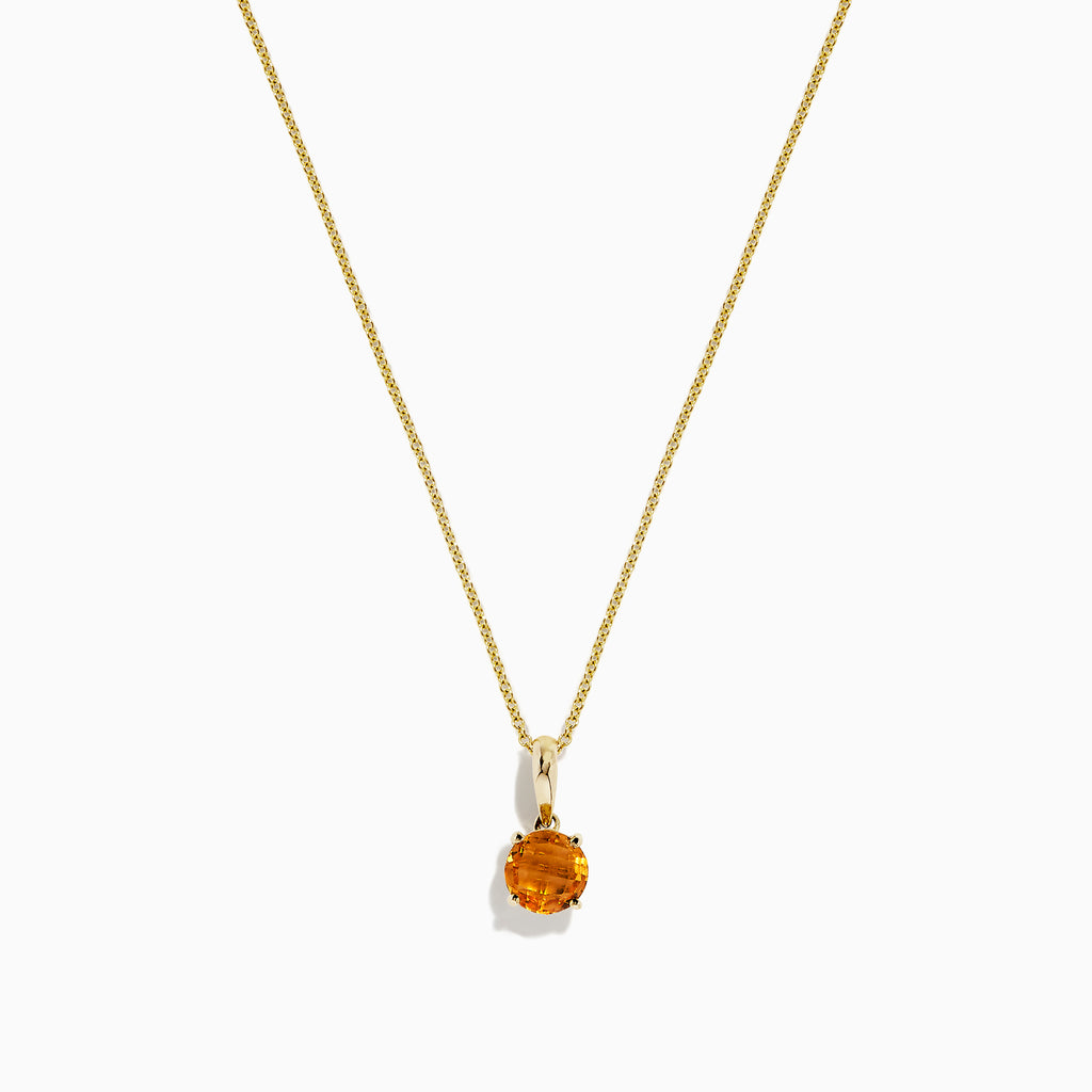 The Sunset 14K Yellow Gold Citrine Pendant (0.81 TCW) features a delicate yellow gold chain and a small round citrine in a simple gold setting, shown on a white background.