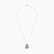 The 14K Rose Gold Espresso and White Diamond Pendant features a teardrop-shaped openwork design with 1.00 TCW diamonds in silver and rose gold, suspended from a delicate rose gold chain.
