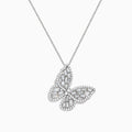 The Nature 14K White Gold Diamond Butterfly Pendant features sparkling baguette and round-cut diamonds on a fine chain, displayed against a white background.