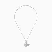 The Nature 14K White Gold Diamond Butterfly Pendant features sparkling baguette and round-cut diamonds on a fine chain, displayed against a white background.
