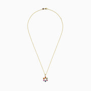 14K Gold Multi Sapphire & Diamond Star of David Pendant (1.96 TCW) features a modern design with colorful gemstones and sparkling sapphires on each point, displayed on a gold chain against a white background.