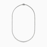 The 14K White Gold Diamond Tennis Necklace 2.94 TCW features a row of round diamonds set closely together in a delicate, elegant design.