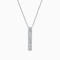 The Classique 14K White Gold Diamond Vertical Necklace, 0.61 TCW, showcases a sleek white gold chain and a vertical rectangular pendant adorned with a row of brilliant diamonds down the center.