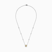 The Canare 18K 2-Tone Gold Yellow & White Diamond Necklace (0.68 TCW) features a square yellow and white diamond pendant surrounded by small stones, set on a silver chain with spaced round white stones.