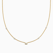 The DOro 14K Yellow Gold Diamond Station Necklace (0.23 TCW) features four small round diamonds and a central square bezel-set diamond, shown on a plain white background.