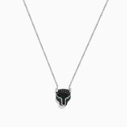 The Signature 14K White Gold Black Diamond & Emerald Necklace (0.61 TCW) features a panther head pendant with black diamonds and vivid emerald eyes, displayed on a simple white background.