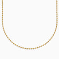 The 14K Yellow Gold Bead Necklace features evenly spaced, small spherical beads on a delicate chain, shown against a white background for a simple, elegant look.