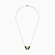 The Nature 14K Yellow Gold Onyx and Diamond Butterfly Necklace features a butterfly pendant with black onyx enamel wings, a body adorned with sparkling white crystals, and a delicate gold chain for an elegant, symmetrical look.