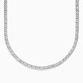 A close-up of the 925 Sterling Silver Diamond Tennis Necklace showcases its continuous row of sparkling round diamonds in a simple, elegant design against a white background.