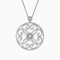 The Pave Classica 14K White Gold Diamond Pendant features a circular filigree design adorned with diamonds totaling 1.32 TCW, set in a delicate white gold pendant.