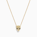 The Signature 14K Gold Emerald and Diamond Panther Pendant (0.27 TCW) features a stylized panther head with emerald-green gemstone eyes and intricate detailing, suspended on a delicate gold chain against a white background.