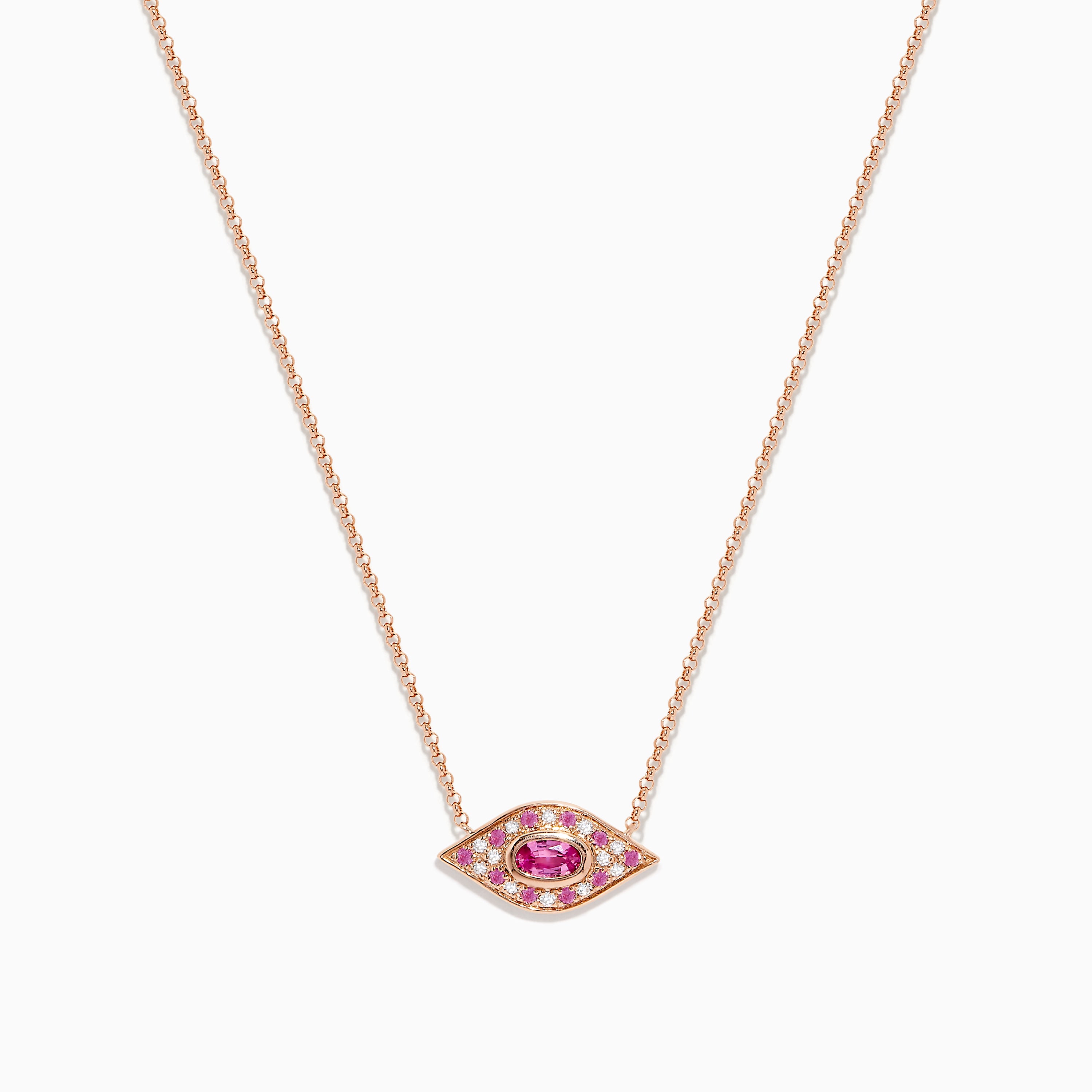 Effy 14K Rose Gold Pink Sapphire and Diamond Evil Eye Necklace ...
