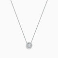 The Pave Classica 14K White Gold Diamond Halo Pendant, 0.32 TCW, features round brilliant diamonds in a delicate design, displayed on a plain white background.